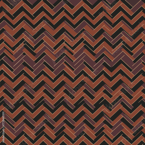 Geometric herringbone pattern in warm brown and dark brown tones.