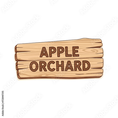 A rustic wooden sign with the words "APPLE ORCHARD" carved into it, suggesting a farm or agricultural setting.