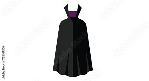 A black cape with a purple lining, standing upright against a white background.