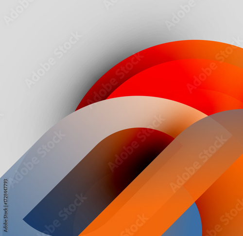 Abstract shapes overlap, creating vibrant color gradients. Smooth curves suggest movement, depth. Minimalist design, modern aesthetic.