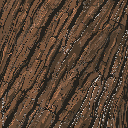 Wood texture with deep cracks and variations in brown tones. Detailed, natural wood grain with a rustic look. Natural element suitable for various design projects.