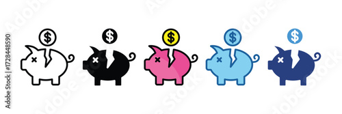 Broken Piggy Bank  Icon Element For Design