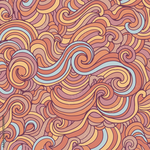 Abstract pattern of swirling lines in warm, muted colors. Complex and decorative design with no specific objects or people.
