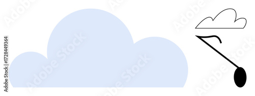 Large blue cloud shape with a zoomed-in minimalist detail of its outline and surface. Ideal for weather, cloud technology, simplicity, focus, abstract art, modern design, simple flat metaphor