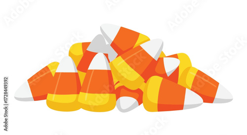 A pile of colorful candy corn candies, a popular Halloween treat, arranged in a heap.