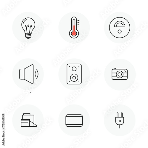 Smart Home System Icons: Minimalist Line Art Graphics