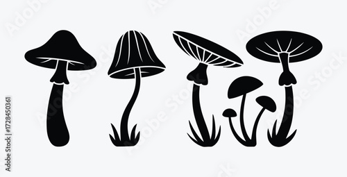 Black mushroom silhouette vector set isolated on white background illustration