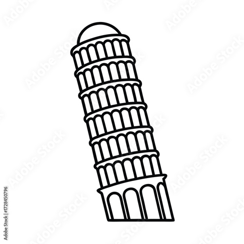 Leaning Tower Of Pisa Landmark Outline Icon