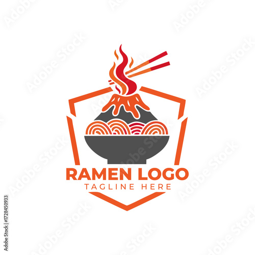 Simple minimalistic Ramen Shop Logo vector with Japanese noodle bowl art elegant line illustration for Asian restaurant branding modern graphic identity and tasty cuisine design