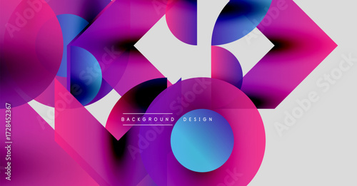 Abstract geometric shapes overlap, creating vibrant pinks, blues, whites. Modern design feels dynamic, energetic. Text reads background design.