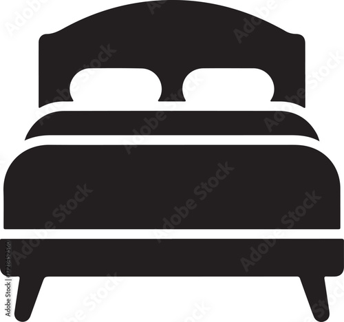 Double Bed with Pillows Silhouette Vector Icon  Hotel Room Furniture Graphic