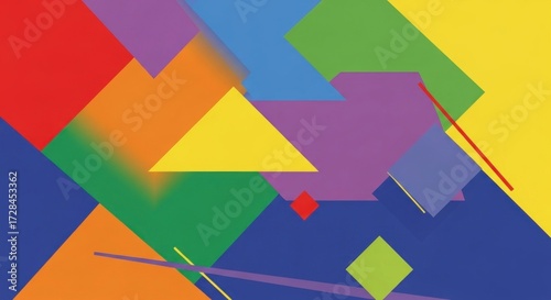Free Download Abstract composition featuring overlapping geometric shapes in a vibrant rainbow color palette against a dark blue background. - GFXLoad