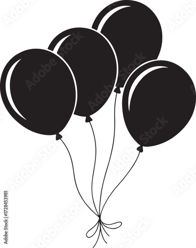 Black balloon silhouette cluster with strings – minimalist vector graphic for celebration, decoration, and design use.
