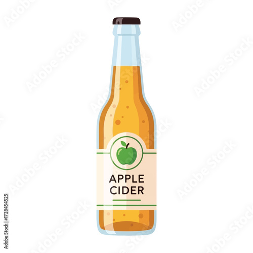 Bottle of apple cider with a green apple on the label.