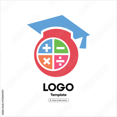 Education icon with graduation cap and math symbols