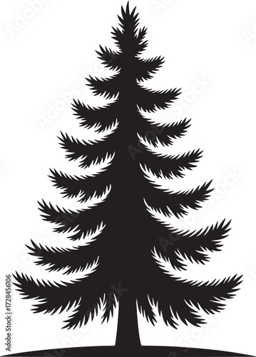 Evergreen tree silhouette – black coniferous pine or fir vector illustration for nature, holiday, and design themes.