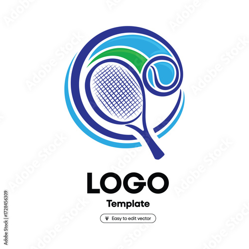 Tennis racket and ball logo with transparent background