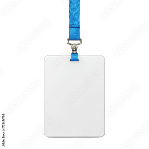 Blank white ID badge with blue lanyard