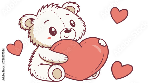 Teddy Bear Holding a Big Red Heart, Adorable Vector Illustration, Cute Plush Toy Symbol of Love, Friendship, and Valentine’s Day Gift Design SVG