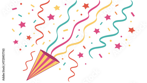 Confetti Explosion with Streamers and Sparkles, Vibrant Festive Celebration Vector Decoration SVG