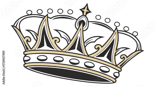 Crown Icon in Gold and Black Outline, Luxury Royal Vector Clip Art Symbol for Branding, Awards, Premium UI UX Design, Logos, Badges and Digital Interfaces