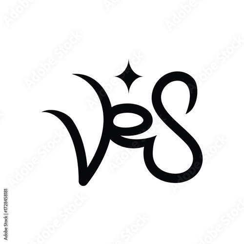 Stylized 'yes' lettering with star accent with transparent background