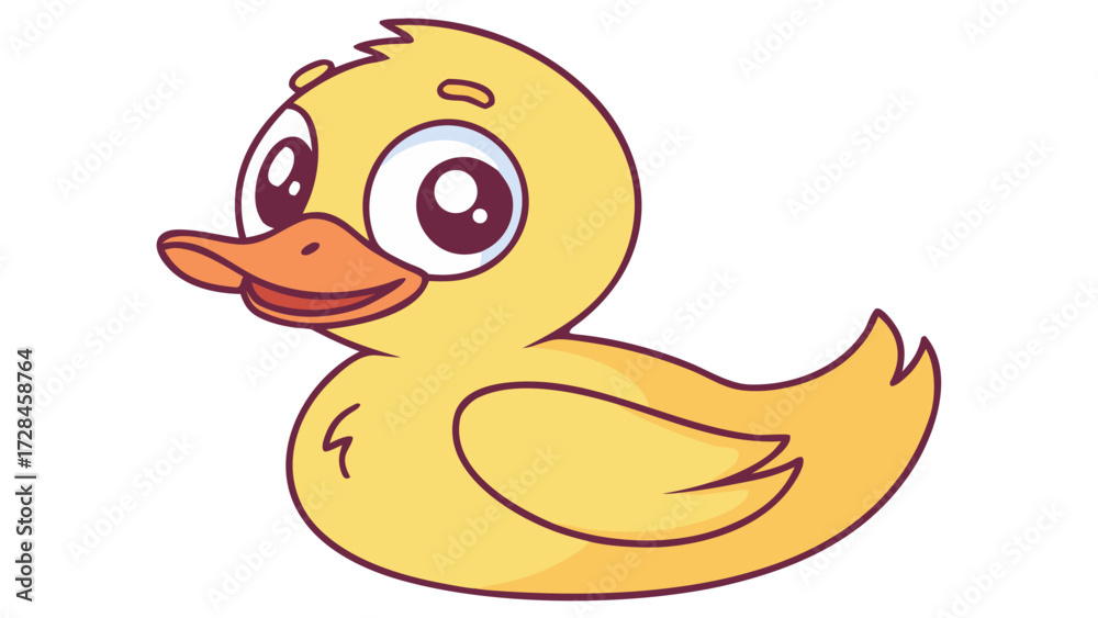 Fototapeta premium Cute Cartoon Duck Rubber Toy Flat Vector Illustration, Adorable Yellow Bath Duck Clip Art, Kids’ Playtime and Baby Bath Icon SVG