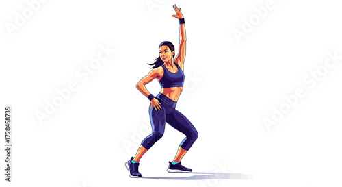 Energetic Woman in Workout Gear Dancing Enthusiastically A Vibrant Illustration