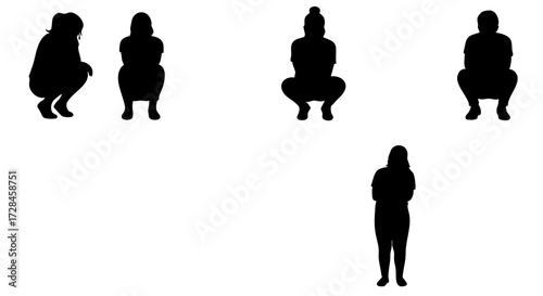 Simple Silhouette Female Person in Squatting Positions Illustration Collection