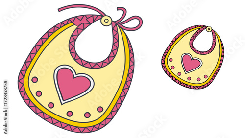 Baby Bib with Heart Design, Editable Vector Clip Art for Infant Feeding, Newborn Apparel, Nursery Products, Parenting Accessories and Childcare Branding