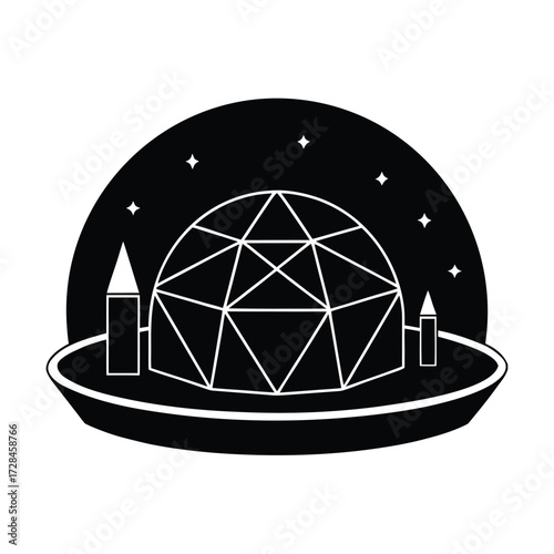 Martian Colony Futuristic Dome Vector Concept