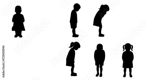 Minimalist Silhouette Little Child Standing Still and Playing Various Poses