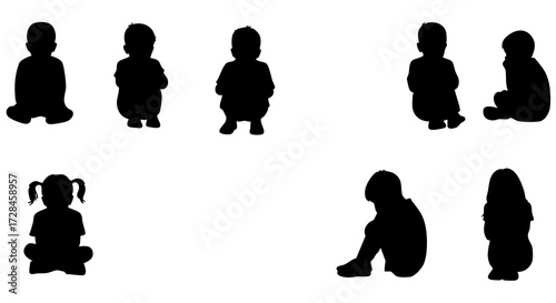 Minimalist Silhouette Little Child Various Poses Human Figure Illustration