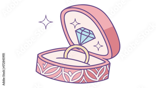 Engagement Ring Box with Sparkling Diamond Romantic Vector and Transparent PNG Icon, Wedding Proposal Love Symbol for Valentine’s Day and Celebration Design