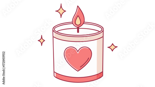 Romantic Candle with Glowing Flame and Heart Symbol Vector and Transparent PNG Clip Art, Love and Valentine’s Day Decoration for Wedding and Celebration Design