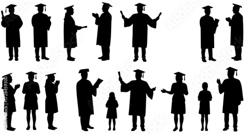 Simple Silhouette of Graduating Students Standing and Celebrating Academic Achievement