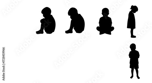 Silhouette Artistic Child Posing Sitting Standing Group Illustration Clipart