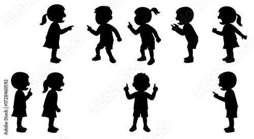 Silhouette Illustration of Children Arguing and Playing Various Poses Illustration