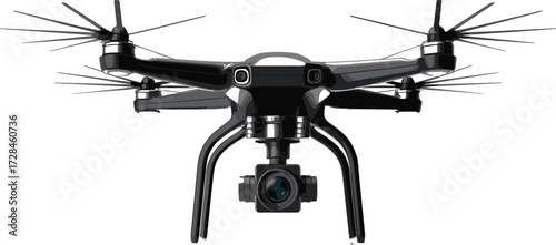 Modern quadcopter drone with camera vector illustration for aerial photography surveillance technology unmanned aircraft flying device isolated design concept