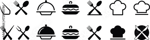 Restaurant and Food Icon Set – Vector Fork Spoon Chef Hat Meal Symbols for Menu, Cooking, Catering, and Kitchen Design