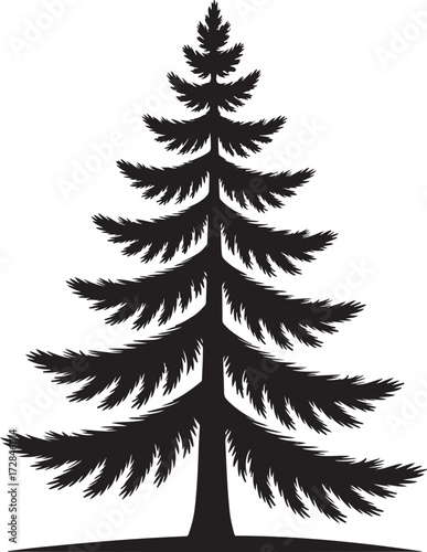 Evergreen tree silhouette – black coniferous pine or fir vector illustration for nature, holiday, and design themes.