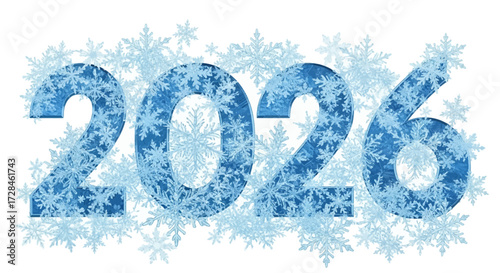 Welcome 2026 with a flurry of frosty snowflakes, a wintery greeting for the new year, festive and fun, perfect for holiday cards and seasonal designs