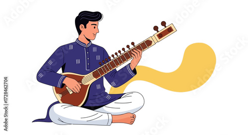 Captivating Sitarist Expressive Art of a Musician Playing a Traditional Indian Instrument with Artistic Flair, Evoking a Cultural Experience