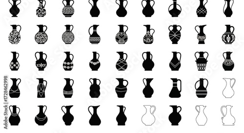 Beautiful collection of classic and decorative amphora vase silhouettes showcasing ancient pottery design and timeless elegance for artistic projects.