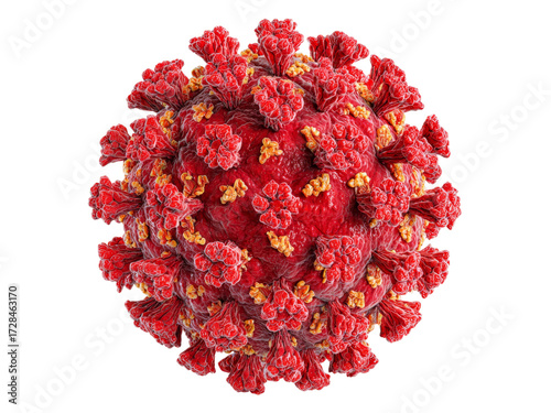 Microscopic 3d render of coronavirus sars cov 2 virus, Isolated On White Background, Png Transparent