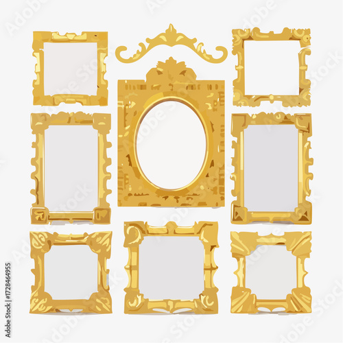 Medieval-Inspired Ornate Gold Frames Set 3D PHOTO