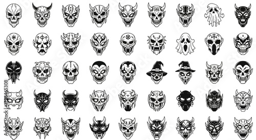 Captivating collection of striking devil skull and ghost designs perfect for Halloween or edgy branding projects