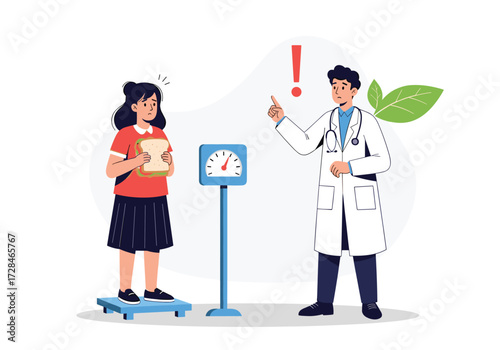 Doctor advising a young woman on healthy eating and weight management.