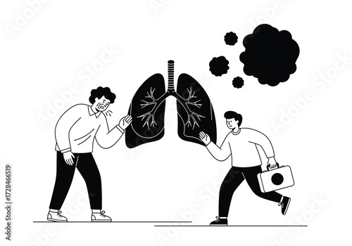 People experiencing respiratory distress from air pollution affecting their lungs.