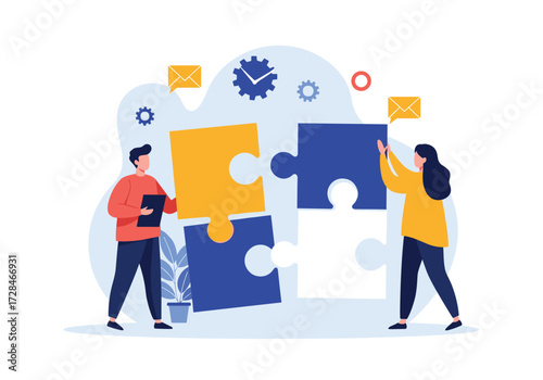 Teamwork and collaboration assemble a complex puzzle of success.